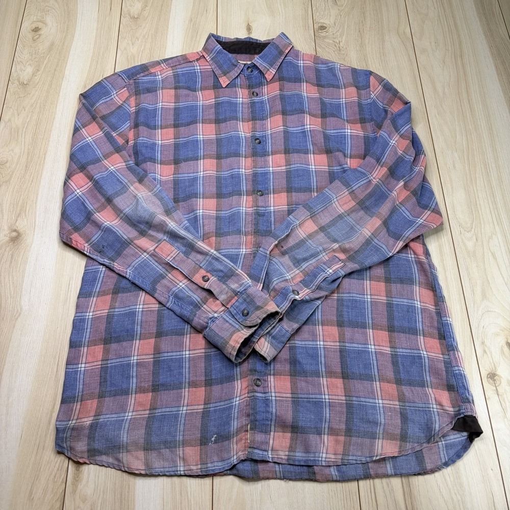 Marine Layer Mens Plaid Button Up Long Sleeve Multicolor Shirt Size XL Cotton